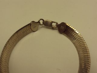 Rare Vintage Estate Wide Sterling Silver 7 " Herringbone Link Bracelet 3/8 " Wide