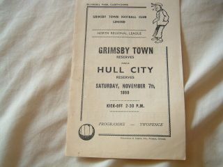 Grimsby Town Reserves V Hull City Reserves 7/11/59 Rare