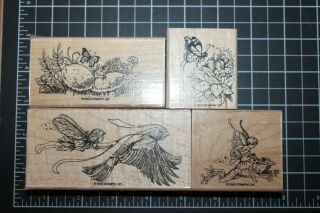 Stampin Up FAIRYLAND (Set of 4) Wood Rubber Stamps Retired 2003 HTF rare 3