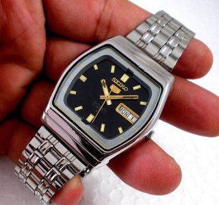 Seiko 5 Automatic Wind Day Date Black Dial Case 35mm Steel Casual Men Watch Rare