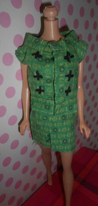 Vintage Barbie Japanese Exclusive Unidentified Rare Green Print Vest & Skirt