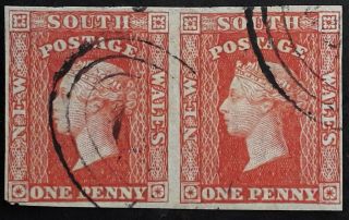 Rare 1856 - Nsw Australia Pr Imperf 1d Carmine Vermilion Small Diadem Stamps