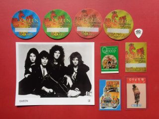 Queen,  B/w Promo Photo,  8 Backstage Passes,  Guitar Pick,  Rare Originals