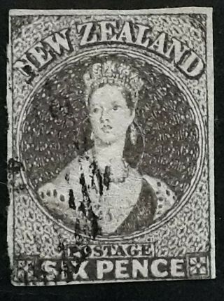 Rare 1863 - Zealand 6d Black Brown Qv Chalon Head Stamp