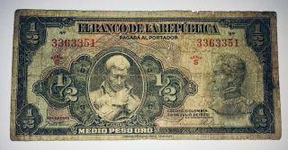 Rare Colombia 1/2 Peso 20.  7.  1935 Series S Circulated Banknote