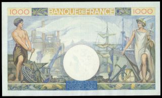 FRANCE 1000 FRANCS COMMERCE ET INDUSTRIE 1940 XF,  RARE NOTE NO PIN HOLES 2