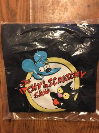 Vintage 90s The Simpsons Itchy & Scratchy T Shirt Single Stitch Sz L Black Rare