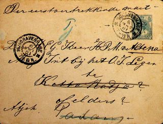Netherlands 1901 Rare Redirected Ps Envelope From Padang Indonesia