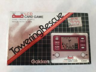 Gakken Lcd Towering Rescue.  Electronic Handheld Video Game & Watch.  1981 Rare