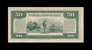 2.  3.  1943 NETHERLANDS INDIE 50 GULDEN RARE ( (aUNC)) 2
