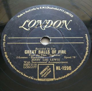 Rare Jerry Lee Lewis Great Balls Of Fire,  Mean Woman Blues Oz London 10 " 78 F/g -