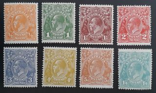 Rare 1931 - Australia Set Of 8 X Kgv Stamps Multiple Crown C Of A Watermark