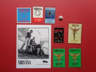 Nirvana,  8x10 B/w Promo Photo,  7 Backstage Passes,  Steel Pin,  Rare Items