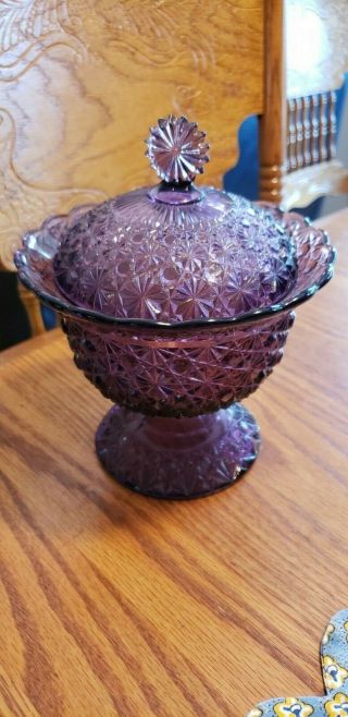 Rare Imperial Purple Glass Compote - " Daisy & Button " Pattern - 8 " Tall To Finial