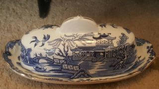 Burleigh Ware Blue Willow Butter Dish And Lid Rare