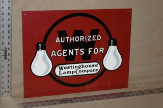 Rare Westinghouse Lamp Company Agent Painted Tin Sign Bulb Edison Gas Oil Farm