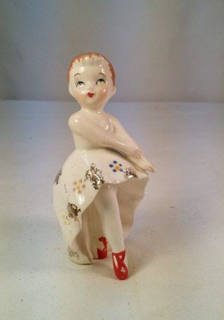 Vtg Mid - Century Pottery Art Can Can Dancer Lady Woman Figurine Gold Trim Rare