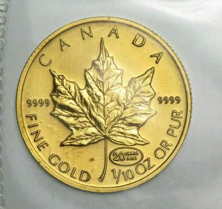 1999 Canada 1/10 Oz Gold Maple Leaf Bu (20 Years Ans Privy) Rare