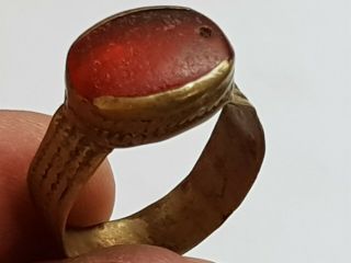Exeptional Extremely Rare Medieval Silvered Ring Rare Stone.  3,  5 Gr.  19 Mm