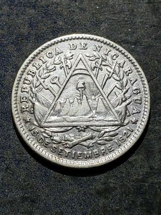 1887 H Nicaragua Silver 10 Centavos Rare Old Nicaragua Silver Coin
