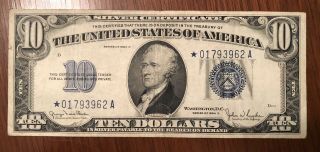 1934 D $10 Dollar Bill Star Note Rare Silver Certificate Ten