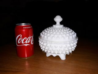 Vintage Fenton Hobnail Milk Glass Covered Dish Footed Rare Stamped