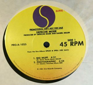Depeche Mode Rare 12 " Vinyl Promo Big Muff/photographic/nodisco Speak & Spell
