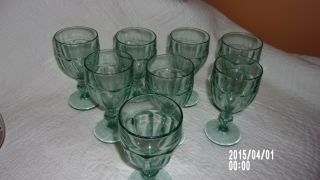 Rare 8 Libbey Duratuff Gibraltar Spanish Green Water Goblets 7 " Tall Holds10 Oz.