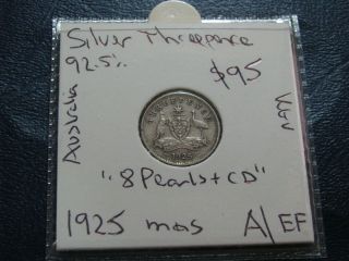 Australia 1925 Melbourne Rare Threepence Coin Date 8 Pearls About Ef L15