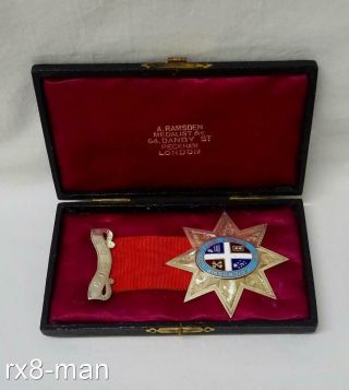1910 Rare Solid Silver & Enamel Grand United Order Of Odd Fellows Star Medal