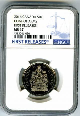 2016 Canada 50 Cent Coat Of Arms Half Dollar Ngc Ms67 First Releases.  Rare