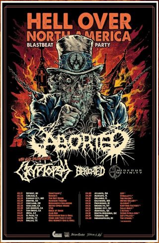 Aborted | Cryptopsy | Benighted 2019 Ltd Ed Rare Tour Poster,  Metal Poster