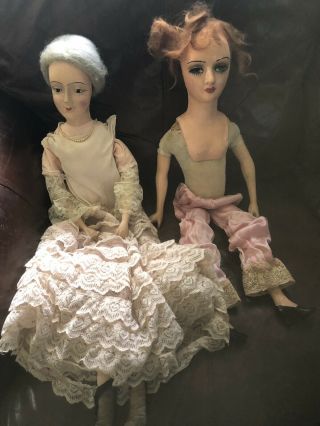 Rare Vintage 28 And 25 Inch Dolls - Very Old