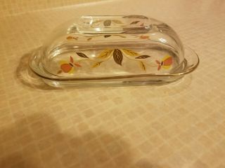 Rare Vintage Hall Autumn Leaf Jewel T Clear Glass 7 1/2 " Butter Dish
