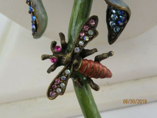 Rare Jay Strongwater Enamel flower Brooch with Swarovski Crystals Blue 4