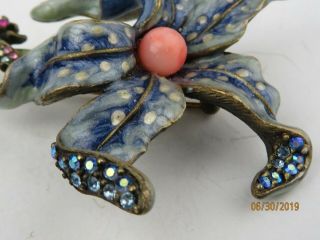 Rare Jay Strongwater Enamel flower Brooch with Swarovski Crystals Blue 5
