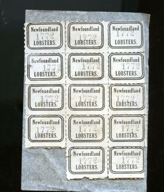 Rare Sheet Of 14 Newfoundland Revenue Lobster Stamps A831