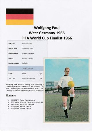 Wolfgang Paul West Germany Rare Orig Autograph 1966 World Cup Official Postcard