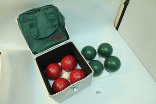 Rare Sportcraft Bocce Ball Set Bundled Metal Case,  Carry Bag,  Keys Red Green