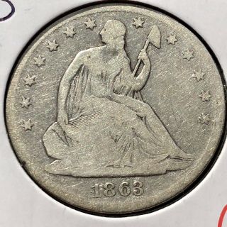 1863 S Seated Liberty Half Dollar 50c San Francisco Better Grade Rare 11863