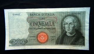 1964 Italy Rare Banknote 5000 £ Columbus1 Xf