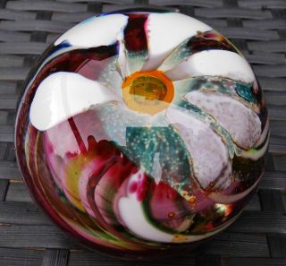 Annette Meech Modern Contemporary Art Glass Flower Signed Paperweight Very Rare