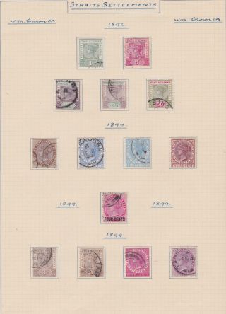 Malaya Malaysia Stamps Straits 1892 - 1899 Selection Rare Issues Old Album Page