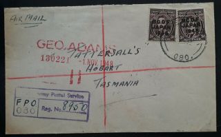 Rare 1948 Australia 2x3d Brown Bcof.  Japan 1946 O/p Stamps To Hobart - Hiroshima