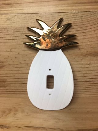 Vintage Porcelain Light Switch Pineapple Wall Plate Cover Gold White Rare