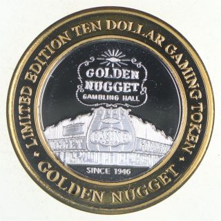 . 999 Fine Silver Center Golden Nugget Casino $10 Token - Rare 557