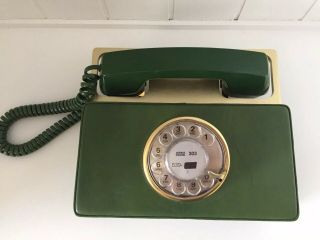 Rare Vintage Western Electric " Elite " Rotary Phone Green Vinyl/ Gold Trim