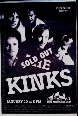 The Kinks Rare Orig 1982 Nj Concert Print Ad,  Meadowlands Arena 6x7 Inches