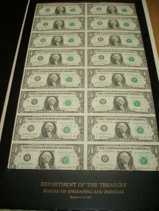 1981 One Dollar 16 Bill Sheet With Rare Department Of The Treasury Bureau Of