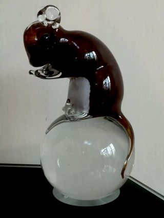Rare Langham Crystal Glass Paperweight Vintage Mouse Figure On Clear Orb